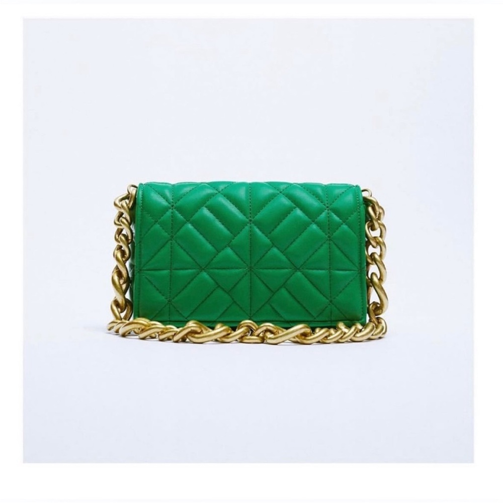 Green Quilted Chain Shoulder Bag